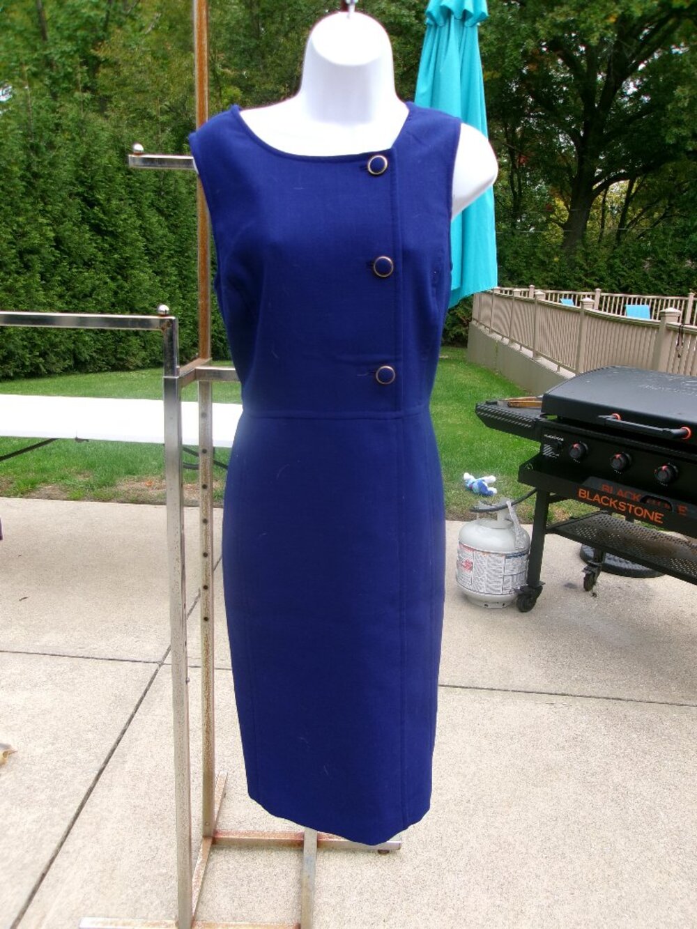 TALBOTS BLUE BUTTON WOOL BLEND SHEATH DRESS 14